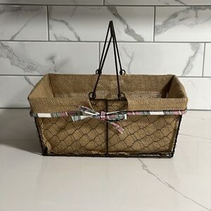 Rustic Wire Basket Burlap Lined